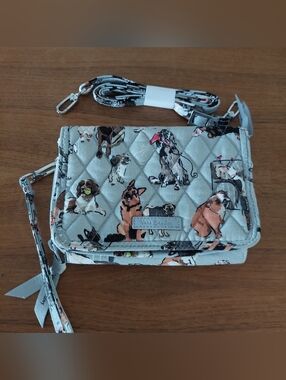 Vera Bradley Gray Quilted Dog Print Crossbody Wallet Dog Show Best In Show